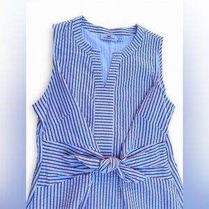 Vineyard Vines Red and Blue seersucker Striped Tie Front Mini Jumper Dress
